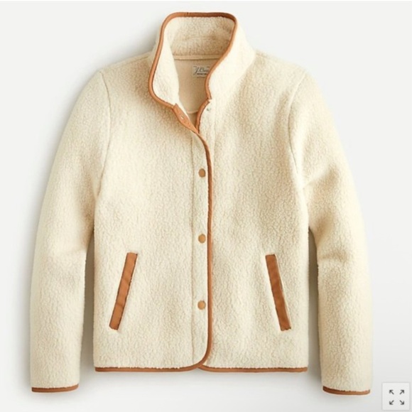 J. Crew Cream Teddy Jacket with Brown Trim - Picture 2 of 4